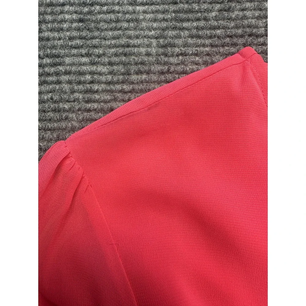 Eva Mendes NY & Co‎ Dress Womens 14 Pink Chiffon Swing Long Sleeve Keyhole